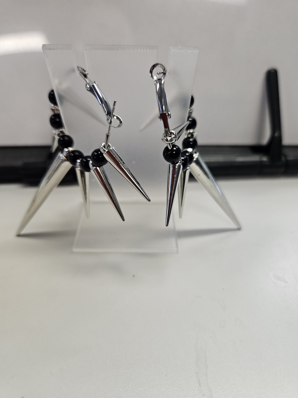 Silver & Black Spike Dangle Earrings Like New